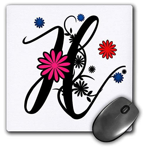 3dRose Monogram Letter H Fancy Swirly Font and Flowers _ Mouse Pads _mp_335082_1_