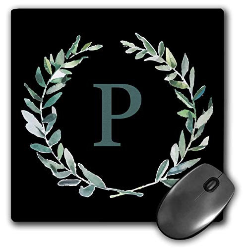 3dRose Wreath with Monogram Initial Letter P in Green on Black. _ Mouse Pads _mp_336779_1_