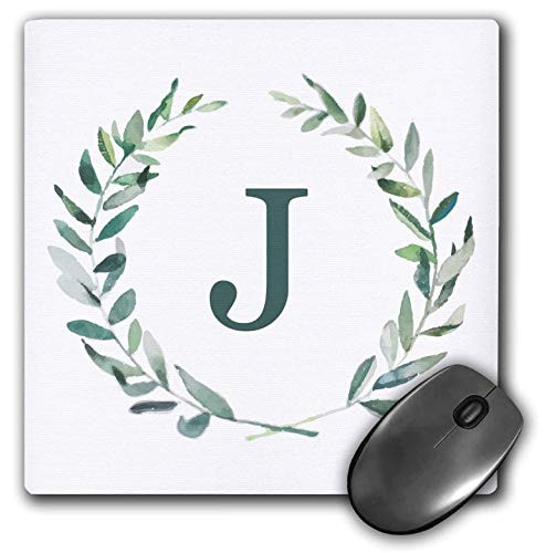 3dRose Wreath with Monogram Initial Letter J in Green on White. _ Mouse Pads _mp_336799_1_