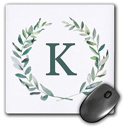 3dRose Wreath with Monogram Initial Letter K in Green on White. _ Mouse Pads _mp_336800_1_