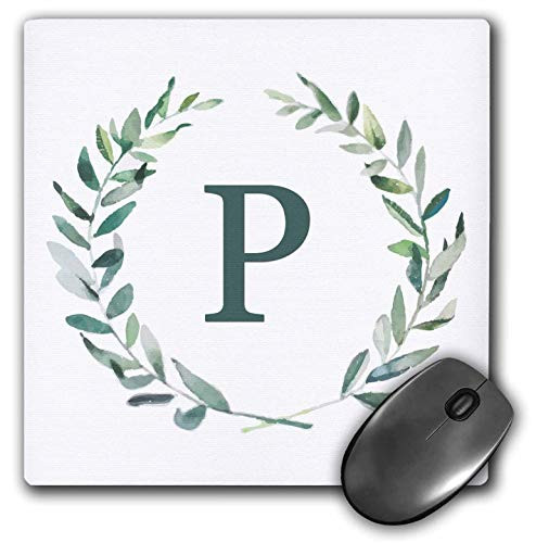 3dRose Wreath with Monogram Initial Letter P in Green on White. _ Mouse Pads _mp_336805_1_