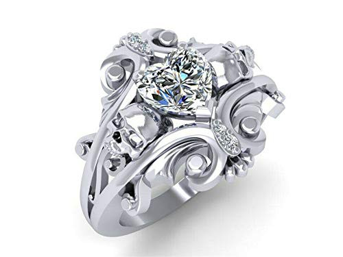 JENNIE SHOP Trendy Women 925 Silver Skull Love Heart White Topaz Ring Wedding Jewelry Sz5_10 _7_