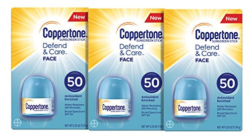 Coppertone Defend & Care Face Sunscreen Stick SPF 50 Multipack (.25 Ounce, Pack of 3)