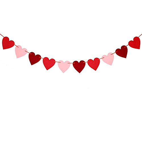 Valentines Day Decoration_ 3.9 Inches Valentine's Day Decor Heart Banner Pink and Red Pack DIY Valentine's Day Heart Felt Garland for Valentines Day Anniversary Wedding Party Supplies Decorations _F_