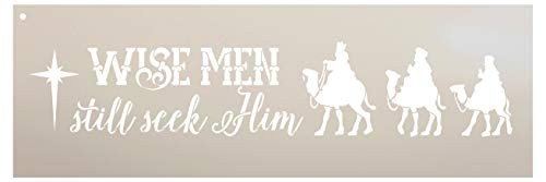 Wise Men Still Seek Him Stencil by StudioR12 _ Christmas Camels Word Art Reusable Mylar Template _ Painting_ Chalk_ Mixed Media _ Use for Crafting_ DIY Home Decor _18 inch  x 5 inch _