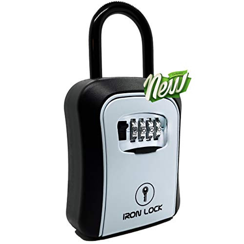 Iron Lock _ Key Lock Box_ Combination Portable and Wall Mounted Indoor Outdoor Waterproof Key Lock Box_ 4 Digit Combination Lock Box_ Key Lock Box_ A B Switch with Resettable Code_ Hold 5 Spare Keys