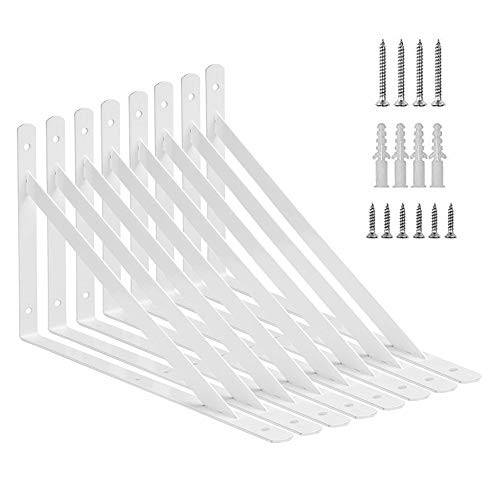YISION 8 Pack Heavy Duty Shelf Brackets 10 inch  with Screws_ White Metal L Shelf Brackets Right Angle Shelf Support Brackets for Shelves_ Floating Shelf Bracket for Home Improvement