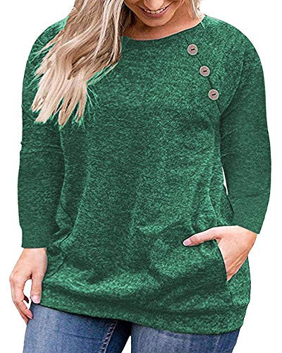 VISLILY Womens Plus Size Shirts Casual Long Sleeve Buttons Tunic Shirt Pullovers Green 24W