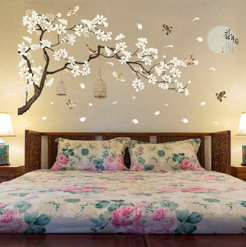 187X128 Cmcm_Wall Stickers for Bedroom Girls_ Tama?o Grande árbol Pared Pegatinas De Aves Flor Decoración Fondos para Sala De E Dormitorio De Vinilo DIY Las Habitaciones De Decoración Vinyl