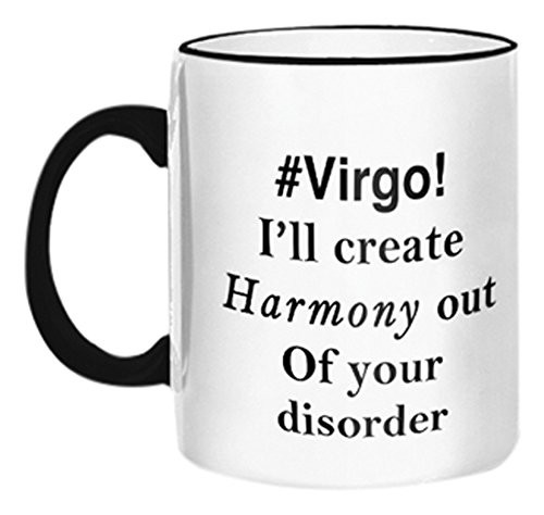 Retrospect Group"#VIRGO" Ceramic Mug, White with Black Handle and Rim