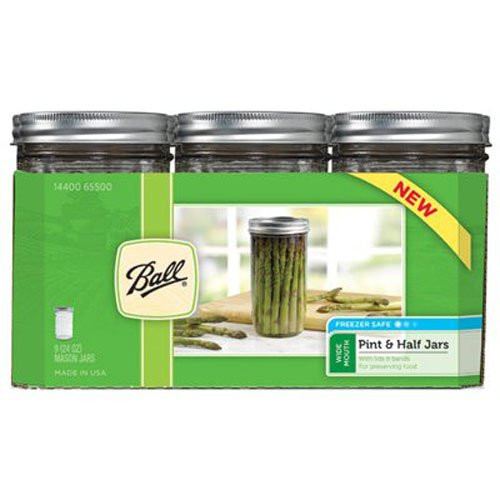 Ball Jar GL56748120X9 Wide Mouth Pint and Half Jars with Lids and Bands, Set of 9, WM Pint & Half Clear