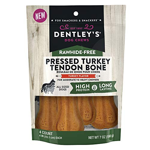 Dentley s Rawhide_Free Pressed Turkey Tendon Bone Turkey Flavor All Sized Dogs _1_ Bag 4_Individual Bones