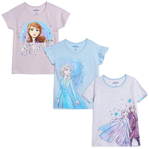 Disney Frozen Elsa Anna Big Girls 3 Pack Short Sleeve T_Shirt Purple Blue White 7_8 Disney Frozen Elsa Anna Big Girls 3 Pack Short Sleeve T_Shirt Purple Blue White 7_8