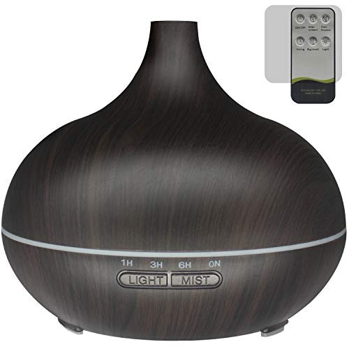 HOMHEAL Essential Oil Diffuser 550ml Oil Diffuser with 4 Timer 7 Color LED Lights Waterless Auto Shut_offr_ Aromatherapy Diffuser with Auto Shut_Off Function _Brown_