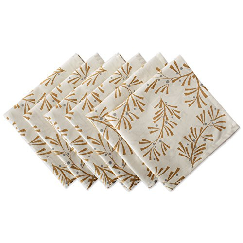 DII 100% Cotton, Machine Washable, Printed Metallic 20x20 Napkin Set of 6, Metallic Holly Leaves