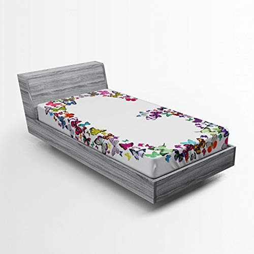 Ambesonne Letter G Fitted Sheet_ Exotic Colorful Butterflies in The Shape of Letter G Feminine Girls Design_ Soft Decorative Fabric Bedding All_Round Elastic Pocket_ Twin Size_ Multicolor