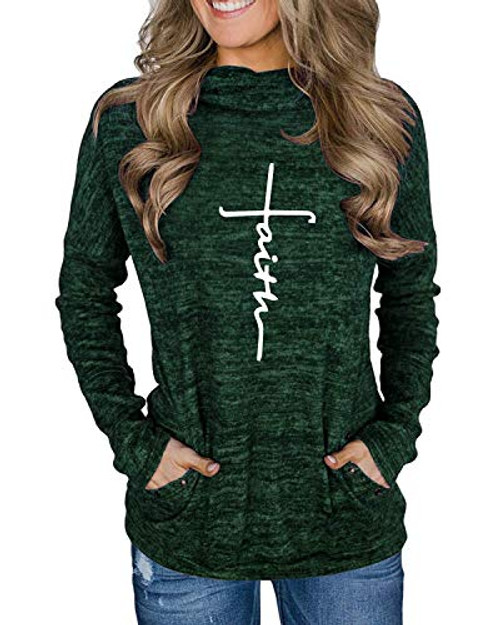 Unidear Women's Faith Sweatshirt Casual Long Sleeve High Neck Loose Pullover Tops with Pocket 2Dark Green L Unidear Women's Faith Sweatshirt Casual Long Sleeve High Neck Loose Pullover Tops with Pocket 2Dark Green L