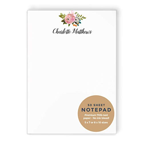 AMELIA FLORALS II NOTEPAD _ Personalized Womens Pretty Flower Stationery Stationary 5x7 or 8x10 Note Pad