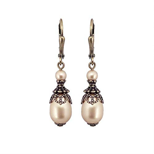 Gold_Colored Swarovski Crystal Simulated Pearl Vintage Style Teardrop Leverback Earrings Gold_Colored Swarovski Crystal Simulated Pearl Vintage Style Teardrop Leverback Earrings