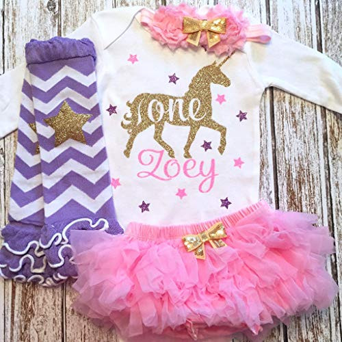Personalized Unicorn Baby Girl Outfit Unicorn 1st Birthday Party First Birthday Party Optional Tutu Bloomers Headband and Leg Warmers