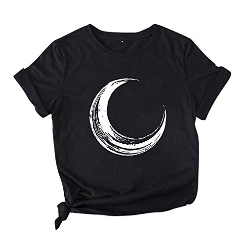 Meikosks Womens Moon Printing T Shirt Summer Casual Blouses Short Sleeve O_Neck Tops Basic Tee Black Meikosks Womens Moon Printing T Shirt Summer Casual Blouses Short Sleeve O_Neck Tops Basic Tee Black