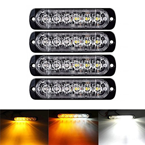 XT AUTO 6LED Car Truck Emergency Beacon Warning Hazard Flash Strobe Light Amber/White 4-pack