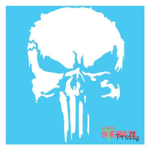 The Punisher Stencil _ Scary Horror Skeleton Skull Template Best Vinyl Large Stencils for Painting on Wood_ Canvas_ Wall_ etc._L _14.5 inch  x 20 inch __ Brilliant Blue Color Material