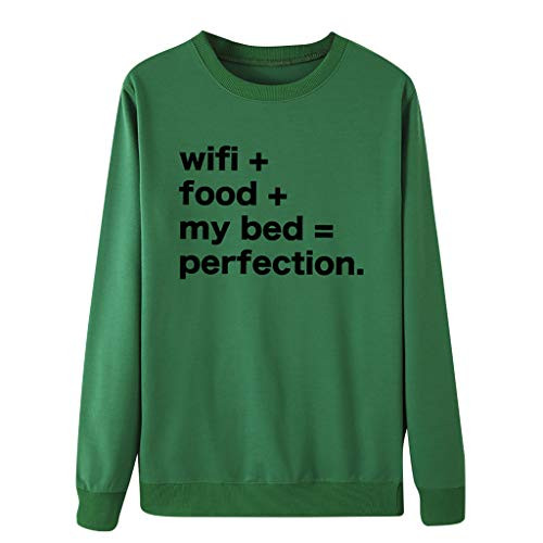 Women Casual Letter Print Long Sleeves Pullover O_Neck Sweatshirt Blouse Tops Green