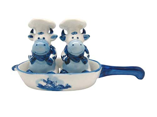 Essence of Europe Gifts E.H.G Ceramic Delft Colored Chef Cows Collectible Salt and Pepper Shakers Set by E.H.G