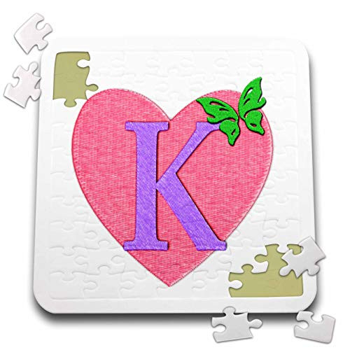 3dRose Letter K_ Image of Pink Heart with Butterfly_ not Actual Embroidery _ Puzzles _pzl_326379_2_ 3dRose Letter K_ Image of Pink Heart with Butterfly_ not Actual Embroidery _ Puzzles _pzl_326379_2_