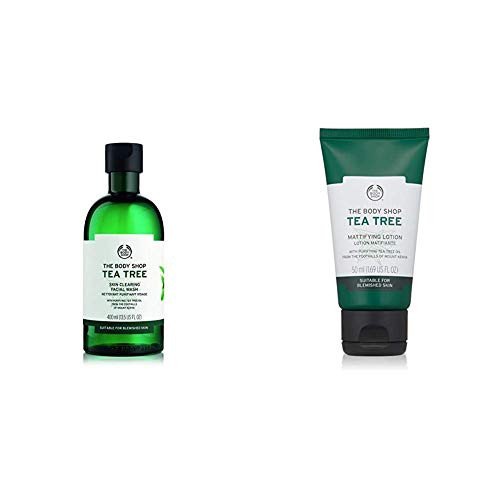 The Body Shop Tea Tree Skin Clearing Facial Wash_ 13.5 Fl Oz _Vegan_ and Tea Tree Mattifying Lotion_ 1.69 Fl Oz _Vegan_