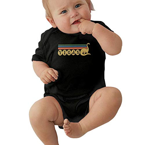 JJKKFG_H Retro Style Vegan Dinosaur Printed Summer Newborn Infant Baby Girls Boys Short Sleeve Jumpsuits Playsuit Outfits Shirt Black