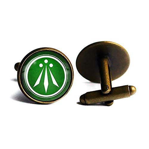Celtic Symbol The Awen Three Rays of Light White on Green Antique Bronze Cufflinks