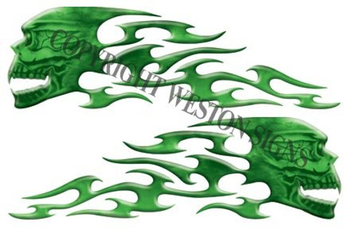 Green Motorcycle Gas Tank Tribal Skull Flames _ 4.25 inch h x 14 inch w Green Motorcycle Gas Tank Tribal Skull Flames _ 4.25 inch h x 14 inch w