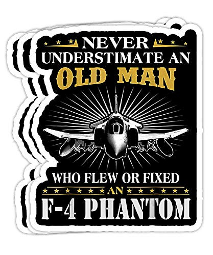 Mamy Dashy Never Underestimate an Old Man Who Flew of Fixed F_4 Phantom Gift Decorations _ 4x3 Vinyl Stickers_ Laptop Decal_ Water Bottle Sticker _Set of 3_