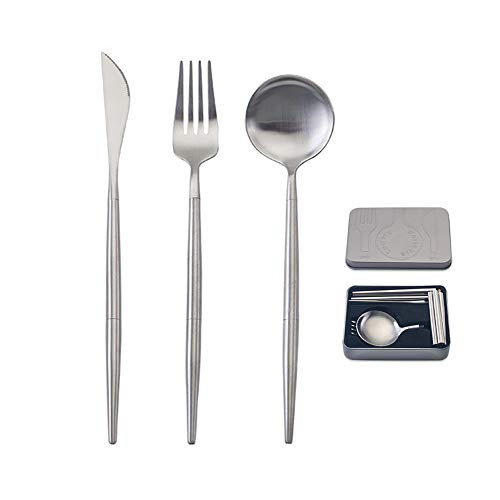 Portable Utensils_ Reusable Stainless Steel Flatware Set_ Travel Camping Cutlery Set with Case For Camping_ Picnic_ Office and On_The_Go _Pocket Sized Flatware Set_ _Silver_