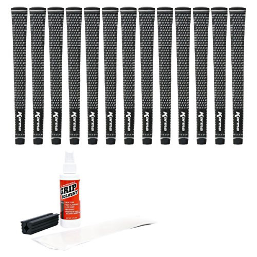 Karma Velour Midsize Black/White (+1/32") - 13Piece Golf Grip Kit (with Tape, Solvent, Vise Clamp)