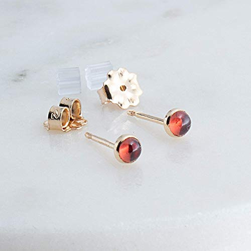 Red Garnet Tiny Stone 3mm with 14K Gold Filled Stud Earrings