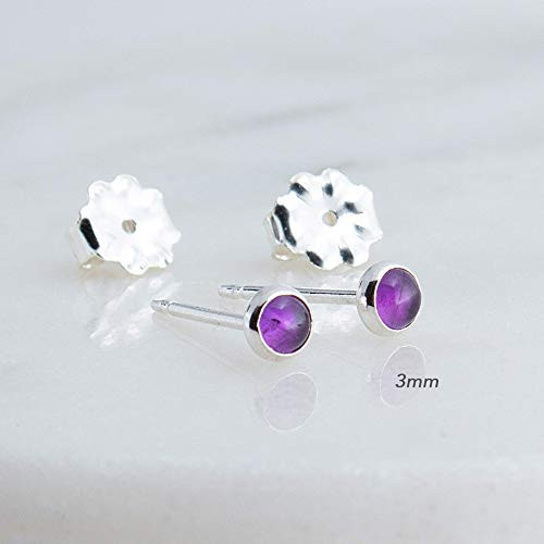Sterling Silver and Amethyst 3mm Stone Stud Earrings