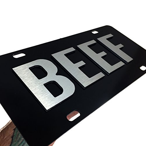 JASS GRAPHIX Beef License Plate Brushed Aluminum on Black 2_D Farmer Heavy Duty