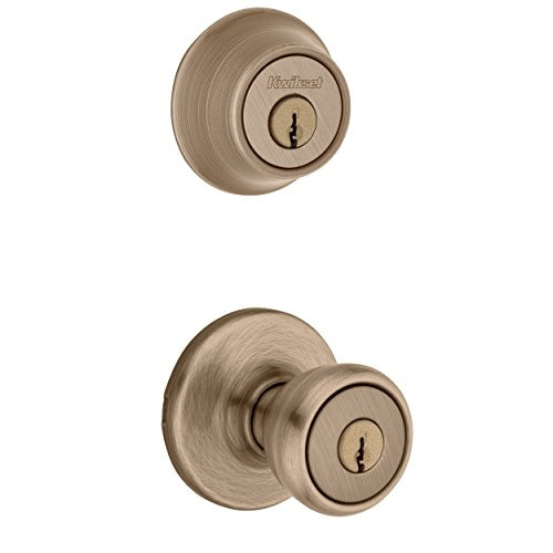 Kwikset 690 Tylo Entry Knob and Single Cylinder Deadbolt Combo Pack in Antique Brass
