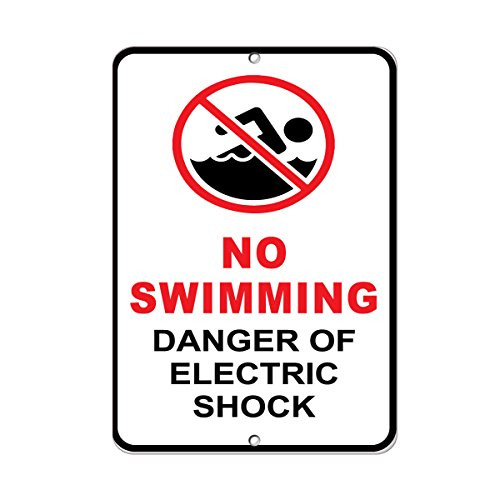Aluminum Vertical Metal Sign Multiple Sizes No Swimming Danger of Electric Shock B Hazard with Border Weatherproof Street 9x12Inches
