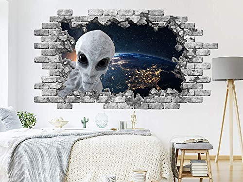 3d Alien Space Window Sticker_ Hole in the Decal_ Planet Earth Wall Mural_ Peel and Stick_ Alien Wall Decal ND102