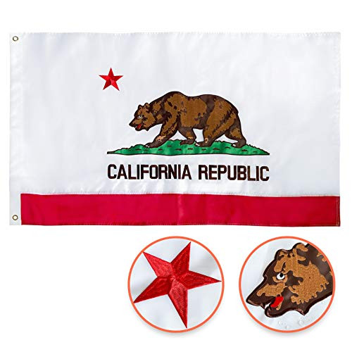 Feezen California State Flag 3x5 ft Embroidered Sewn Stripes and Brass Grommets CA State Flags Study Nylon Feezen California State Flag 3x5 ft Embroidered Sewn Stripes and Brass Grommets CA State Flags Study Nylon