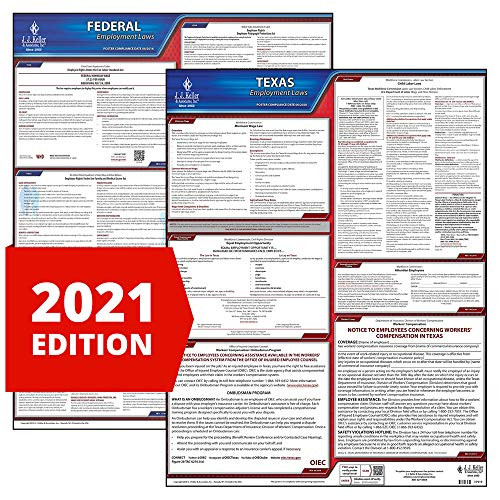 2021 Texas State and Federal Labor Law Poster Set with Workers' Comp _English_ TX State_ _ OSHA Compliant Laminated Posters _ J. J. Keller  and  Associates