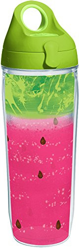 Tervis 1231156 Watermelon Splash Tumbler with Wrap and Lime Green Lid 24oz Water Bottle, Clear