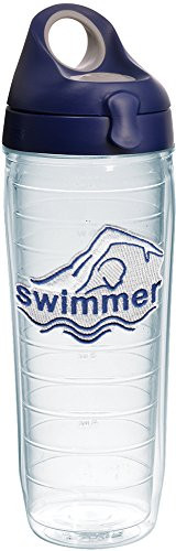 Tervis 1232446 Swim For It Tumbler with Emblem and Navy with Gray Lid 24oz Water Bottle, Clear