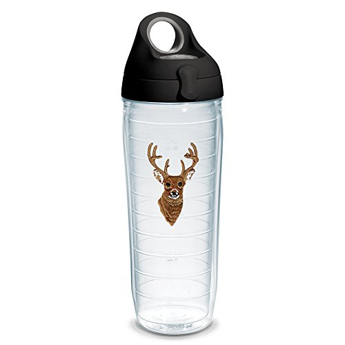 Tervis 1230846 Deer Tumbler with Emblem and Black with Gray Lid 24oz Water Bottle, Clear