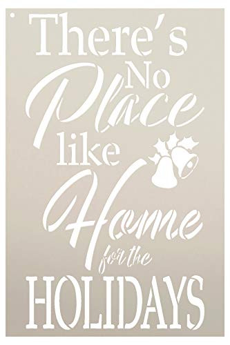No Place Like Home Holiday Stencil by StudioR12 _ Cursive Script Bell Bow Reusable Mylar Template Paint Wood Sign _ Craft Vintage Christmas Home Decor _ Rustic DIY Country Farmhouse Gift Select Size