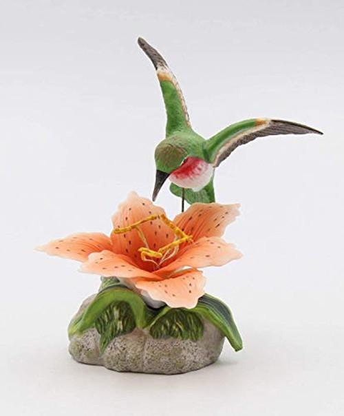 Fine Porcelain Hummingbird with Stargazer Lily Flower Figurine_ 5_1 2 inch  H Fine Porcelain Hummingbird with Stargazer Lily Flower Figurine_ 5_1 2 inch  H
